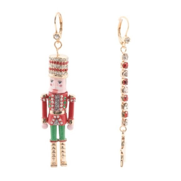 Betsey Johnson Nutcracker Crystal Mismatch Earrings Red Multi NWT - Picture 7 of 8
